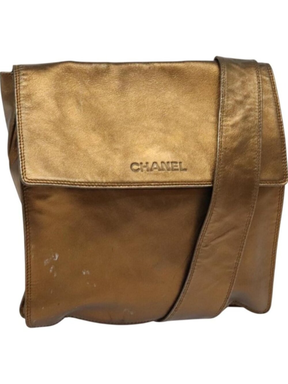 CHANEL Shoulder Bag Leather Brown Gold CC